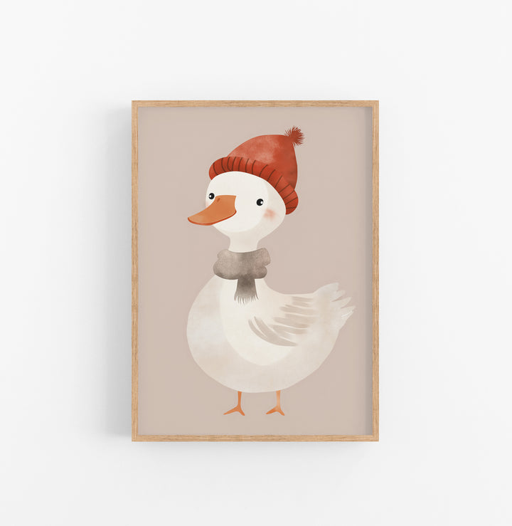 Cuadro Pato Sombrero Rojo Gris