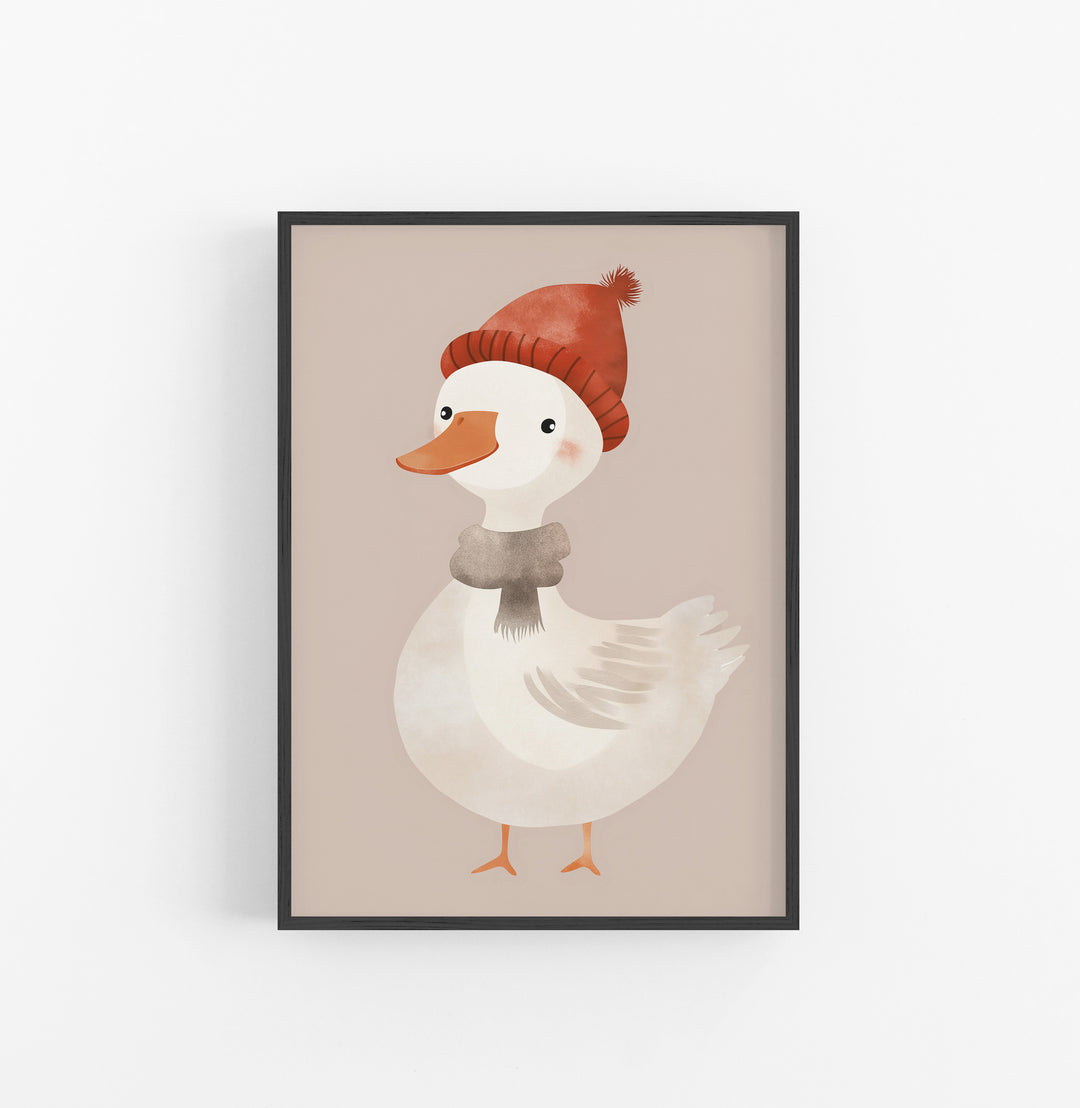 Cuadro Pato Sombrero Rojo Gris