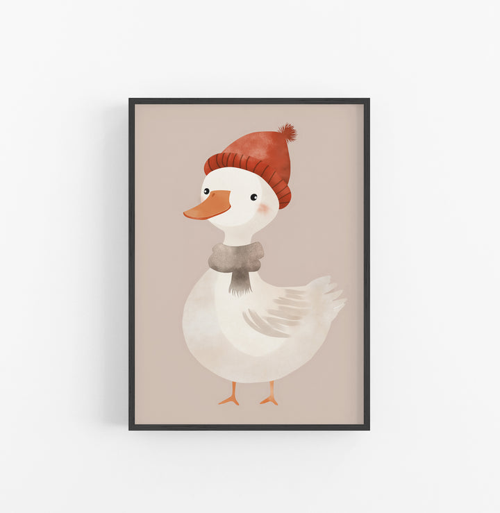 Cuadro Pato Sombrero Rojo Gris