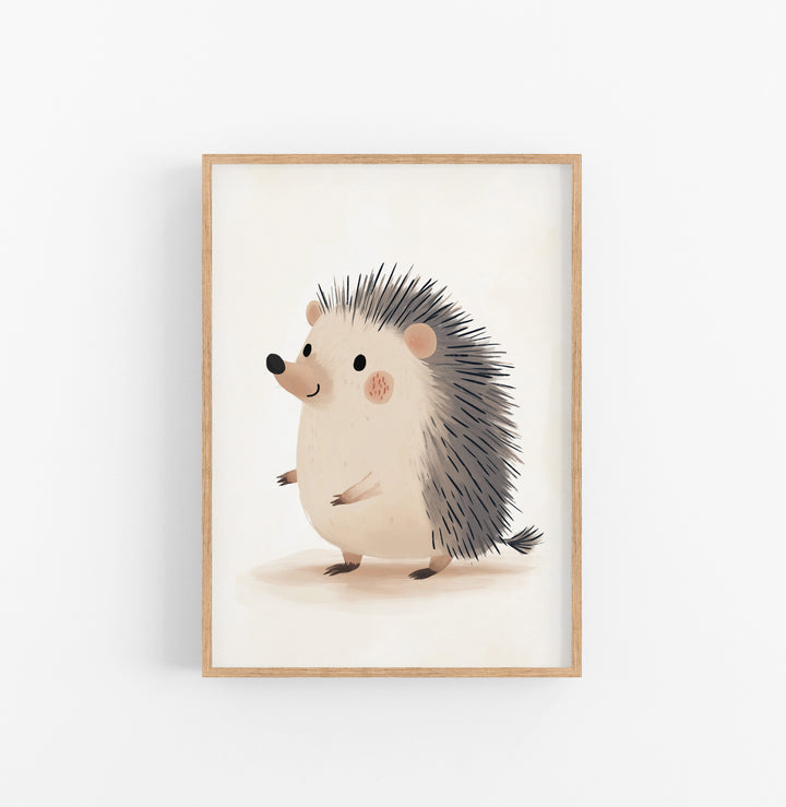 Cuadro Erizo Animales Dibujos Beige Gris