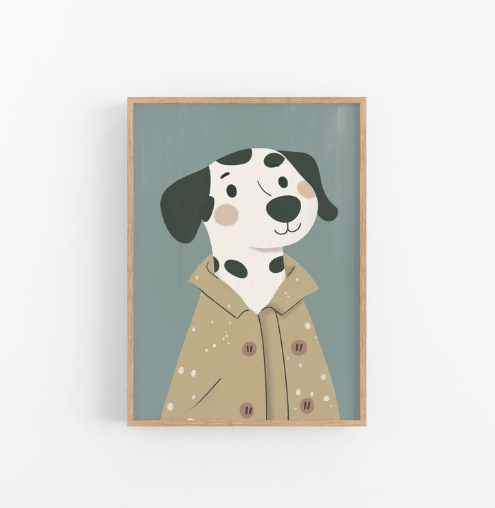 Cuadro Ilustracion Perro Manchas Beige Azul