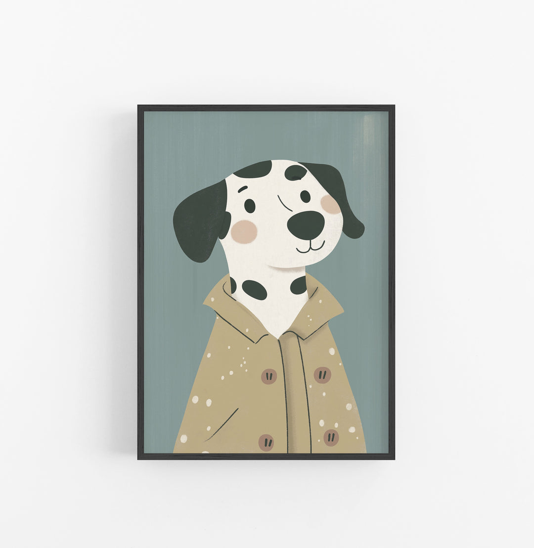 Cuadro Ilustracion Perro Manchas Beige Azul