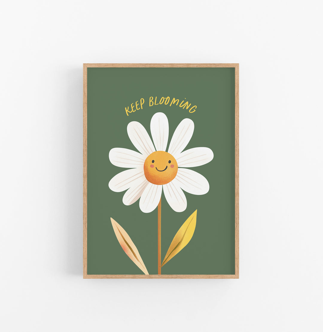 Cuadro Floral Caricatura Verde Amarillo Blanco