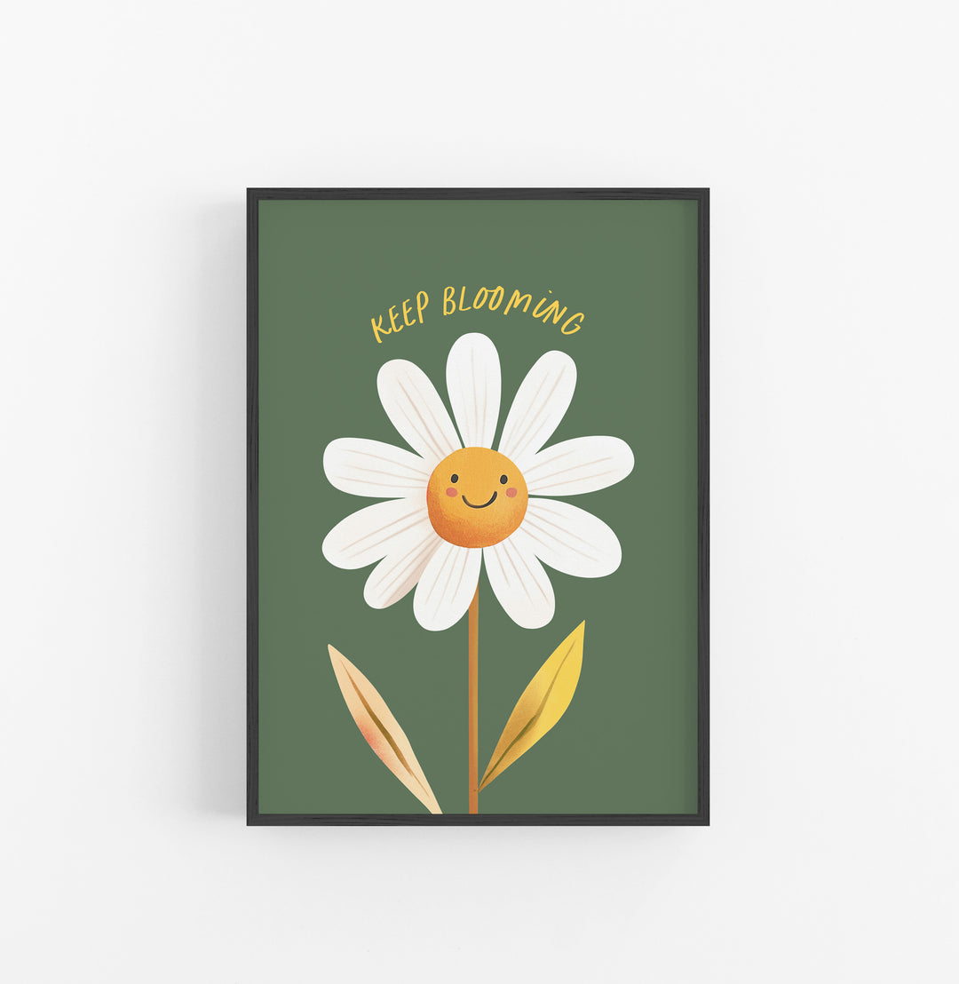 Cuadro Floral Caricatura Verde Amarillo Blanco