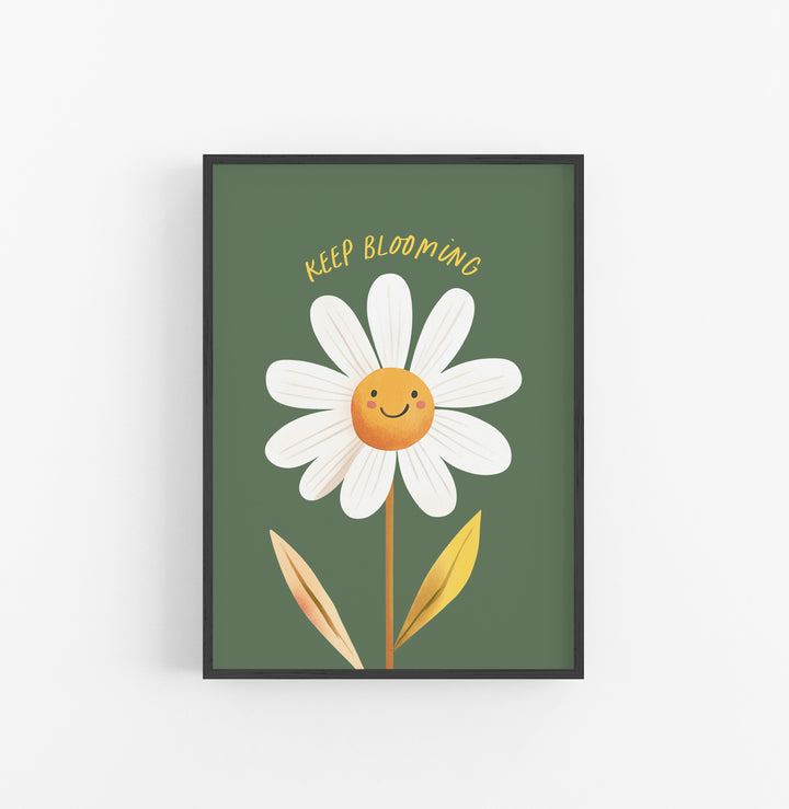 Cuadro Floral Caricatura Verde Amarillo Blanco