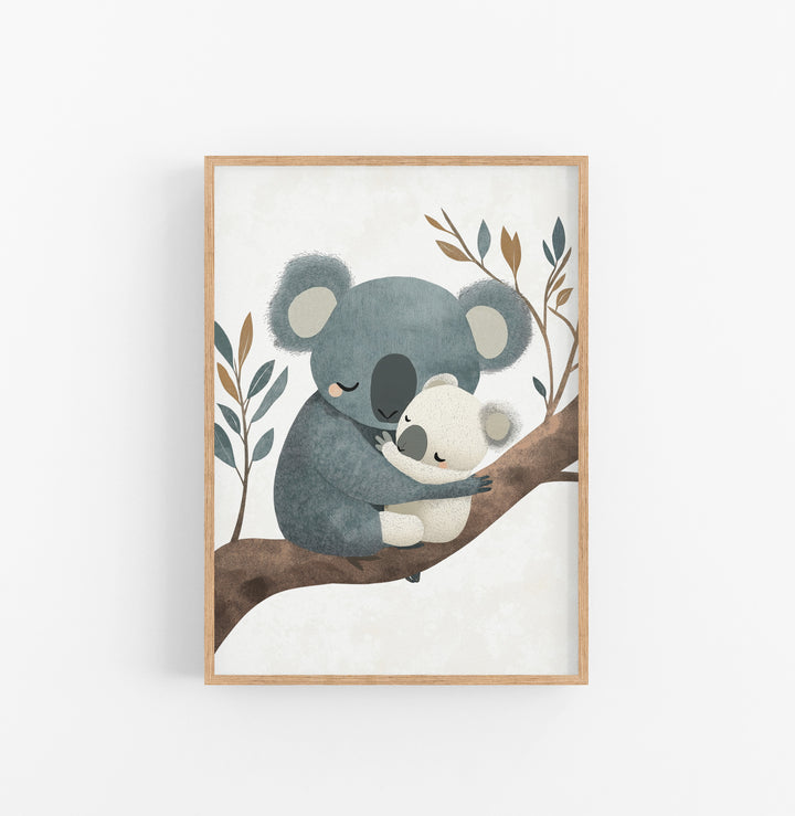 Cuadro Ilustracion Tiernos Koalas Azul Gris