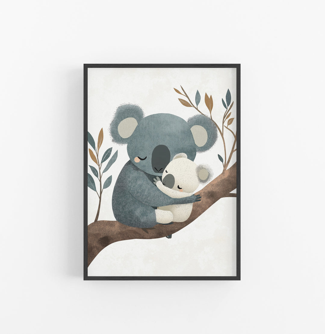 Cuadro Ilustracion Tiernos Koalas Azul Gris