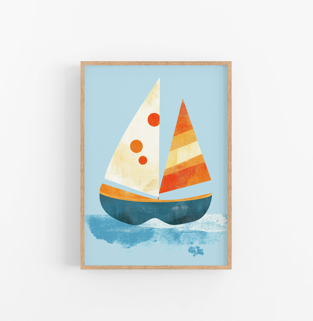 Cuadro Barco Velas Geometrico Azul Naranja