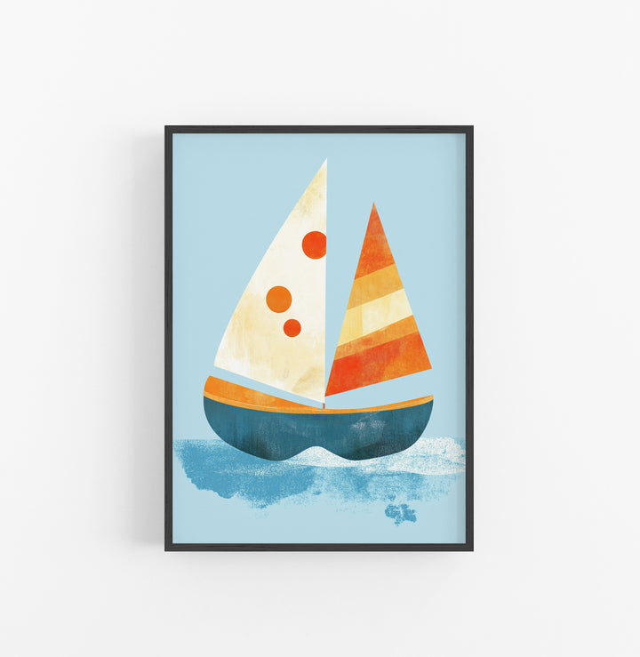 Cuadro Barco Velas Geometrico Azul Naranja