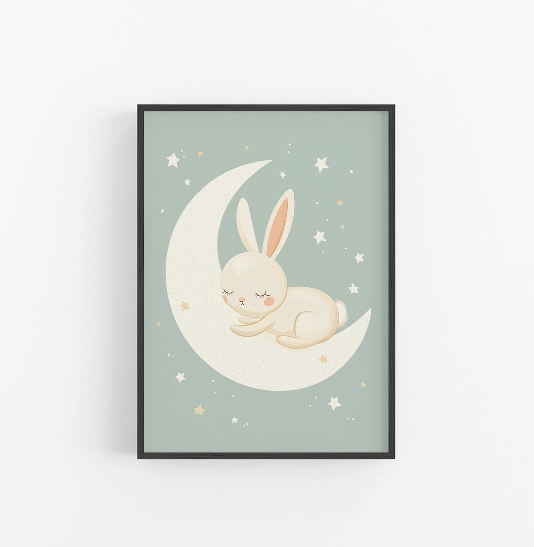 Cuadro Infantil Luna Conejo Gris Crema