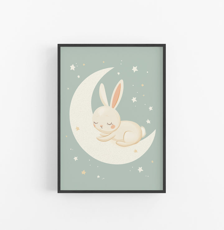 Cuadro Infantil Luna Conejo Gris Crema