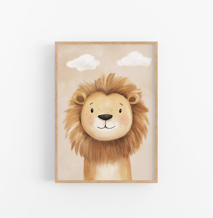 Cuadro Ilustracion Leon Nino Beige Marron