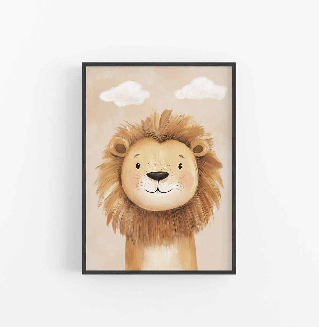 Cuadro Ilustracion Leon Nino Beige Marron