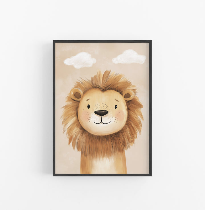 Cuadro Ilustracion Leon Nino Beige Marron