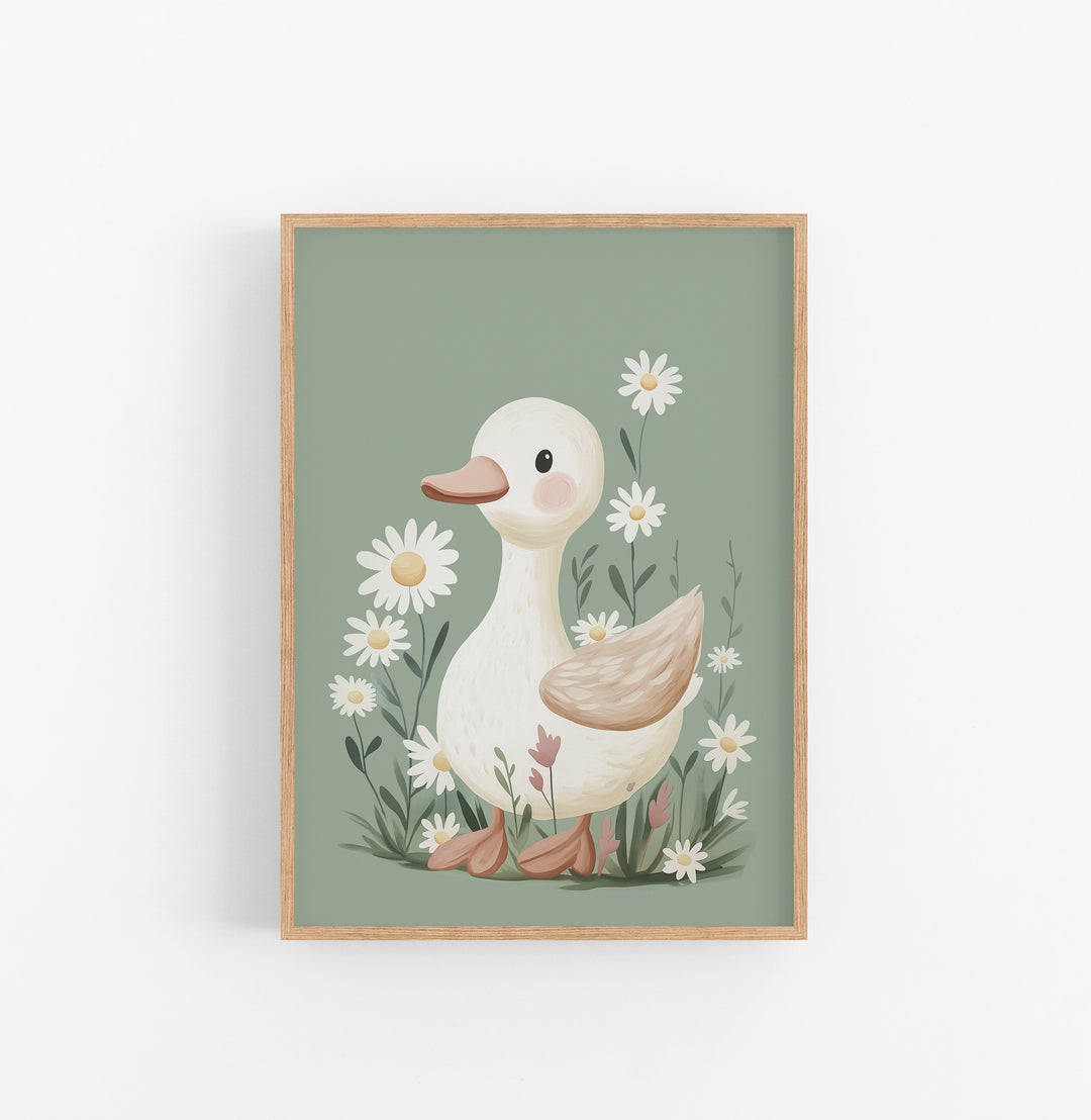 Cuadro Duck Dibujosanimados Floral Verde Crema