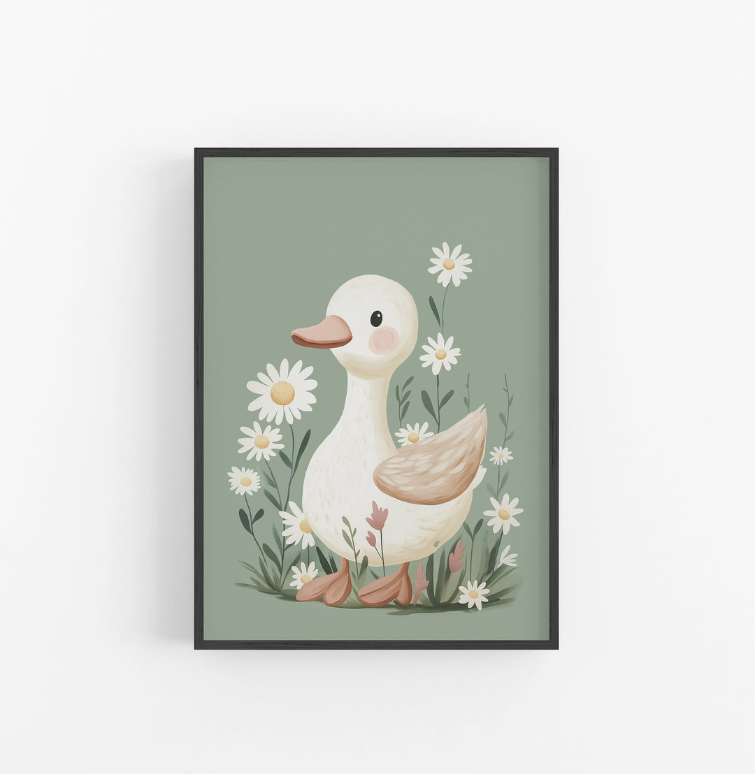 Cuadro Duck Dibujosanimados Floral Verde Crema