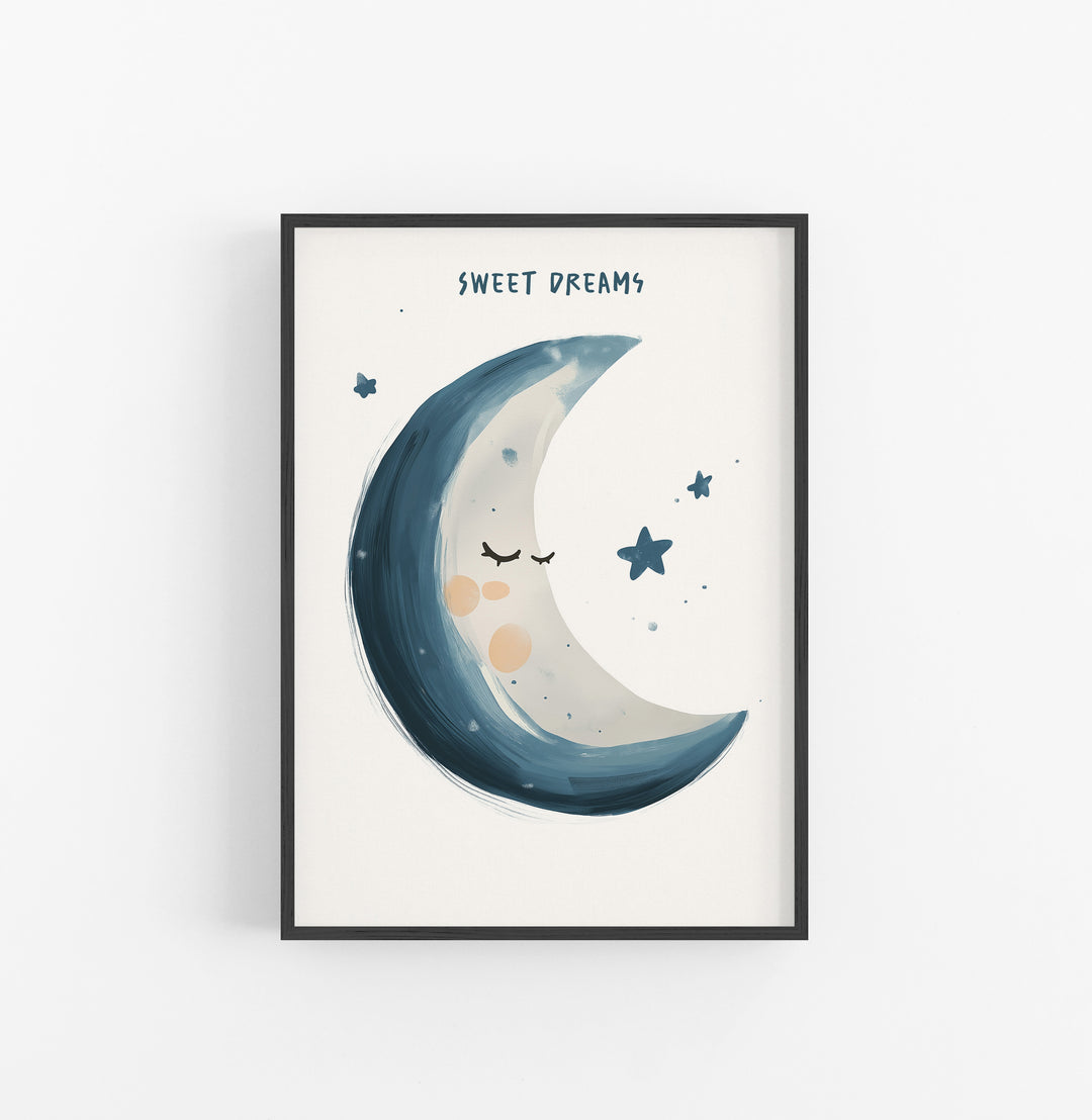 Cuadro Luna Dormida Estrellas Azul Crema