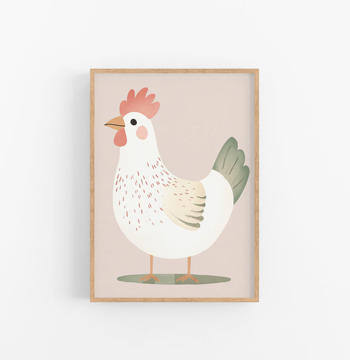 Cuadro Gallina Ilustracion Vintage Rosa Verde