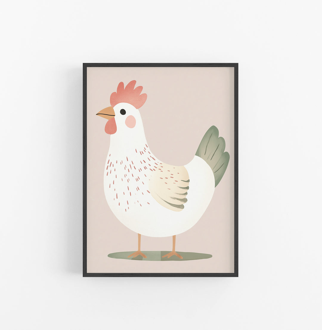 Cuadro Gallina Ilustracion Vintage Rosa Verde