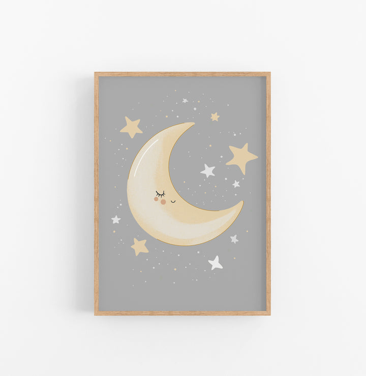 Cuadro Luna Dormida Estrellas Crema Gris