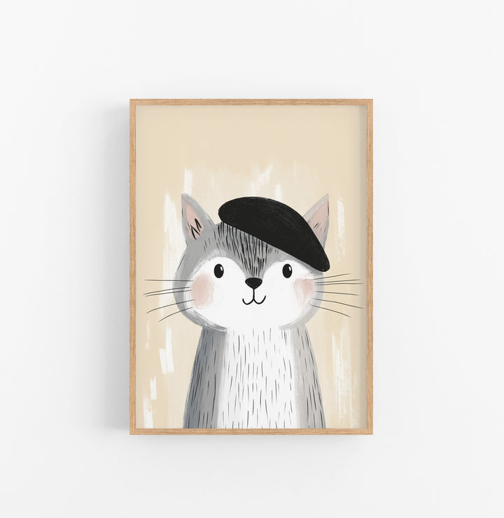 Cuadro Gato Ilustracion Ninos Gris Negro
