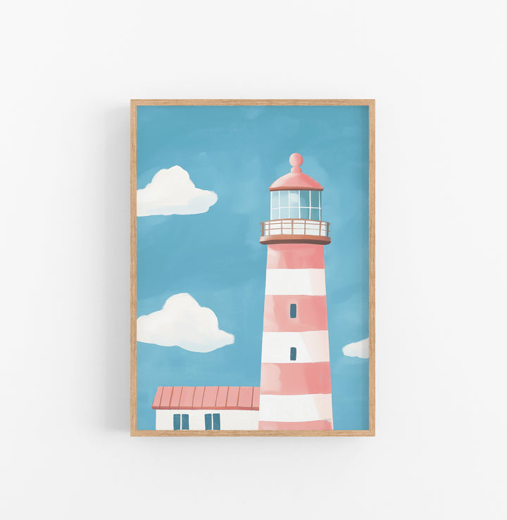 Cuadro Ilustracion Marina Faro Rosado Azul