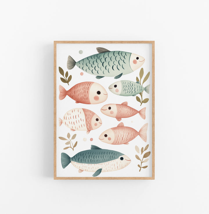 Cuadro Pescado Acuarela Suave Rosa Azul