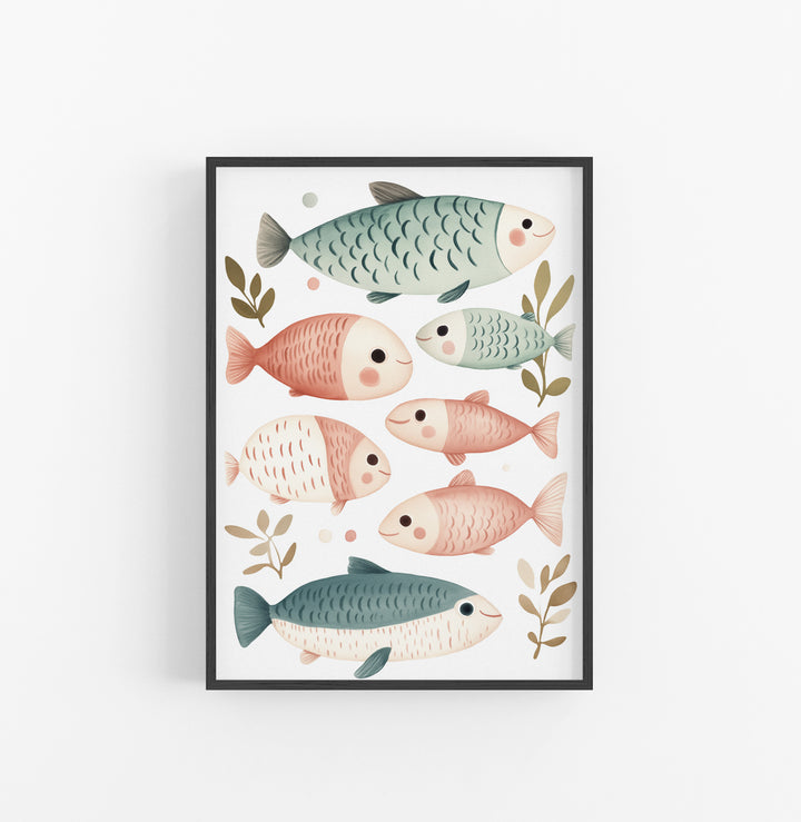 Cuadro Pescado Acuarela Suave Rosa Azul