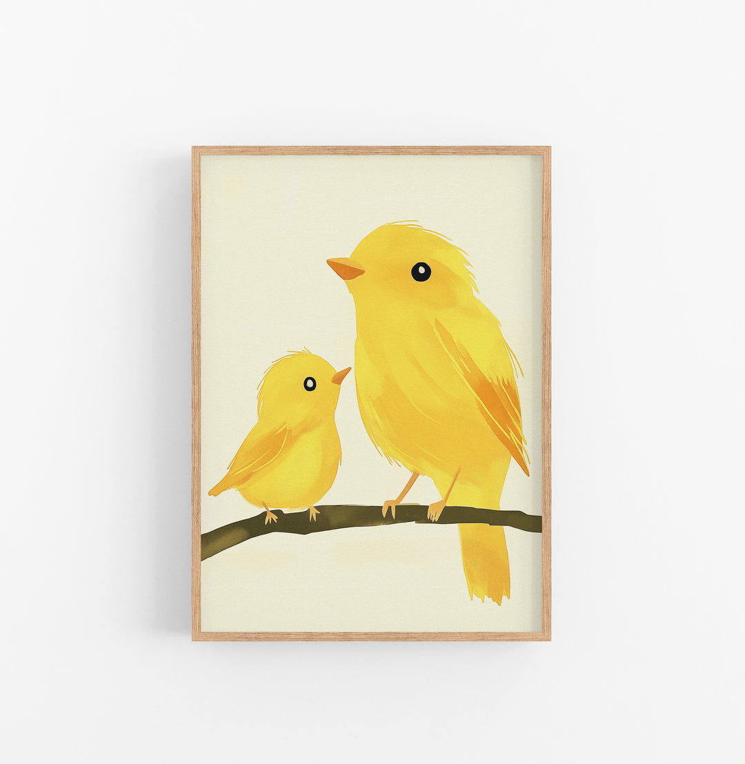 Cuadro Pajaros Ilustracion Amarillo Marron