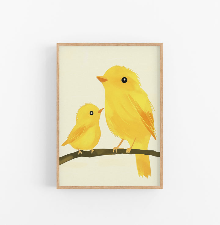 Cuadro Pajaros Ilustracion Amarillo Marron