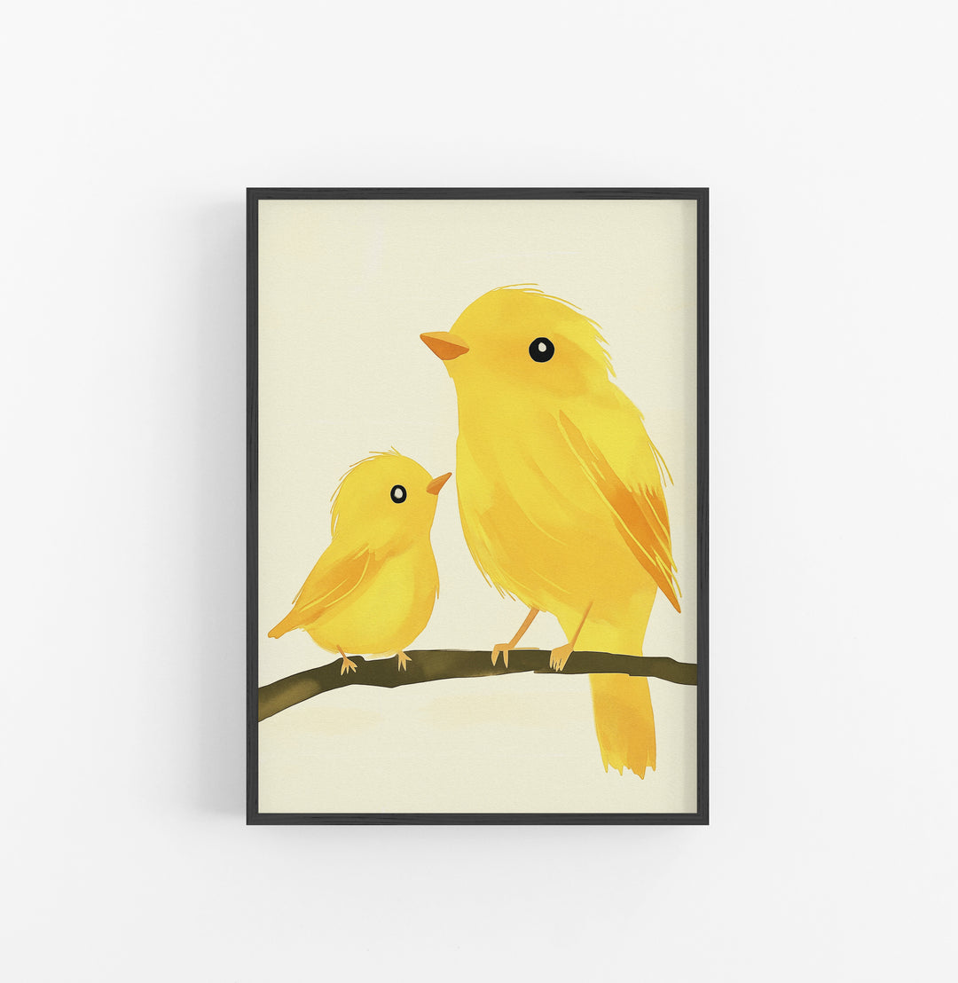 Cuadro Pajaros Ilustracion Amarillo Marron