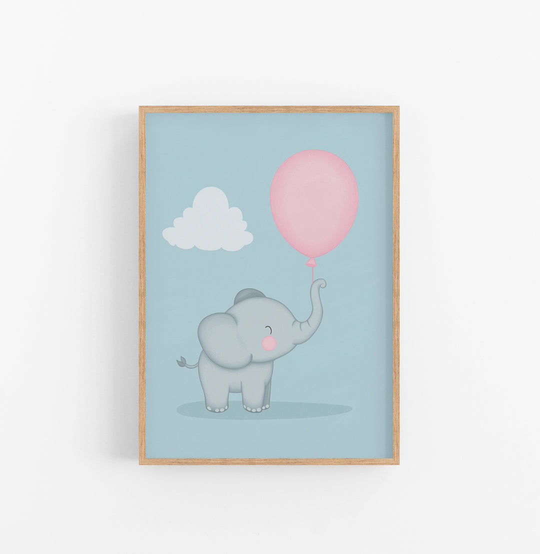 Cuadro Infantil Elefante Globo Rosado Azul