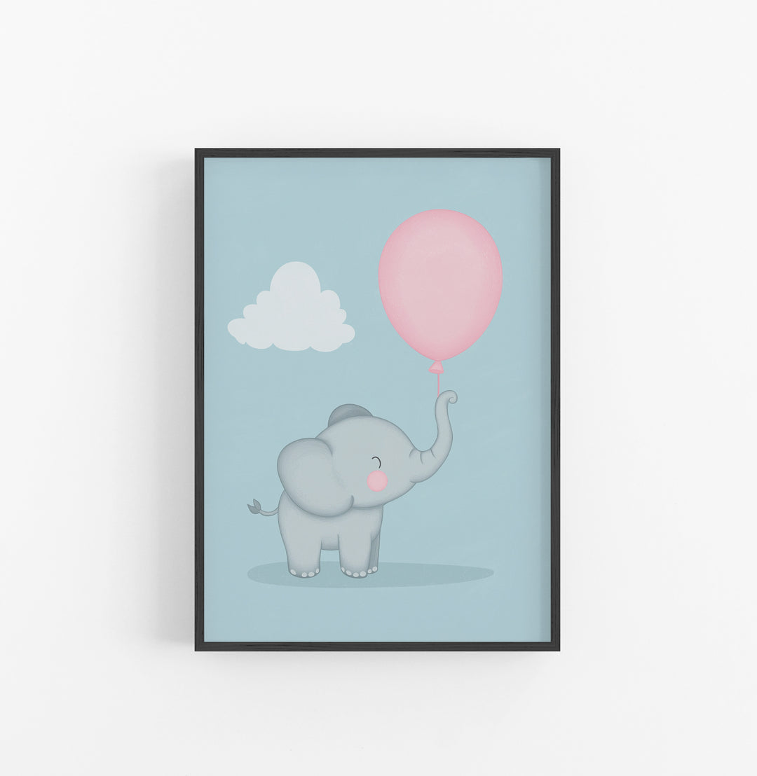 Cuadro Infantil Elefante Globo Rosado Azul