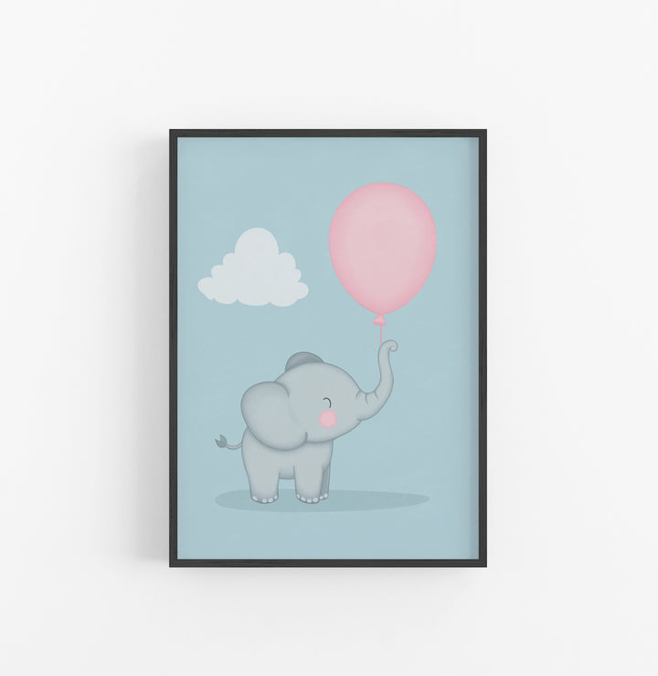Cuadro Infantil Elefante Globo Rosado Azul