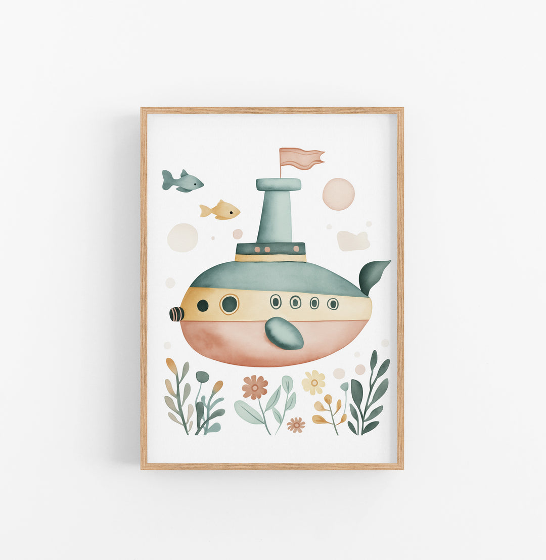 Cuadro Submarino Floral Acuarela Verde Ocre