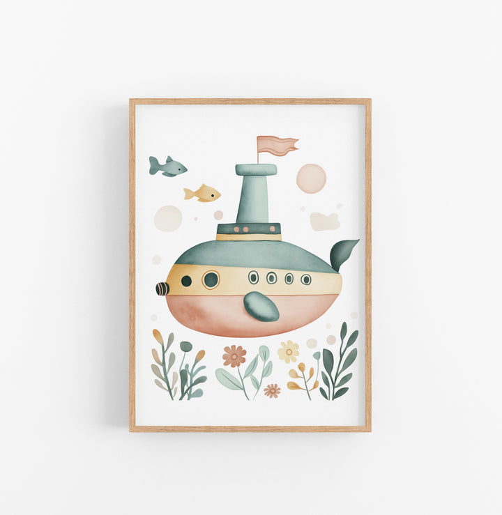 Cuadro Submarino Floral Acuarela Verde Ocre