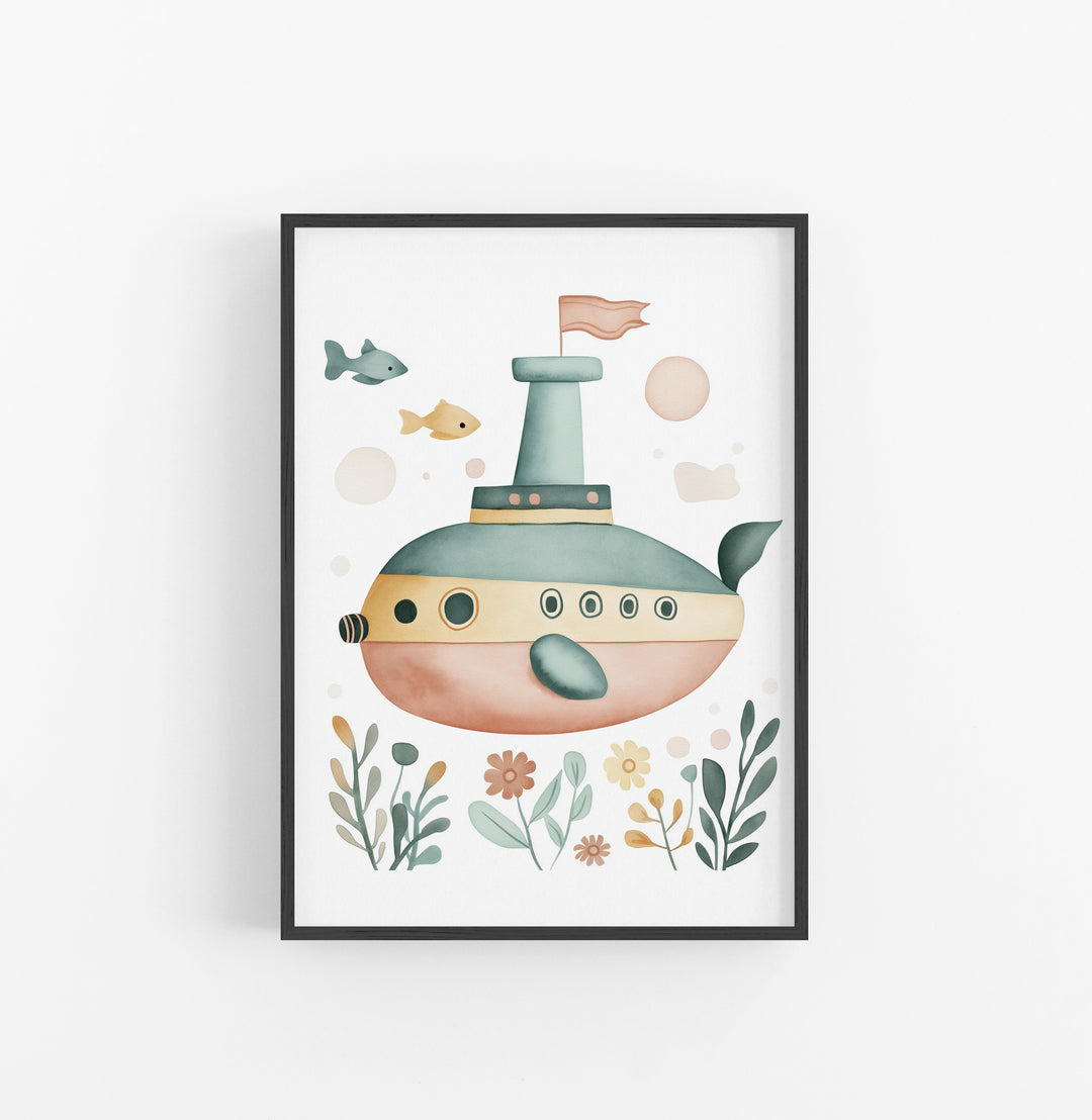 Cuadro Submarino Floral Acuarela Verde Ocre
