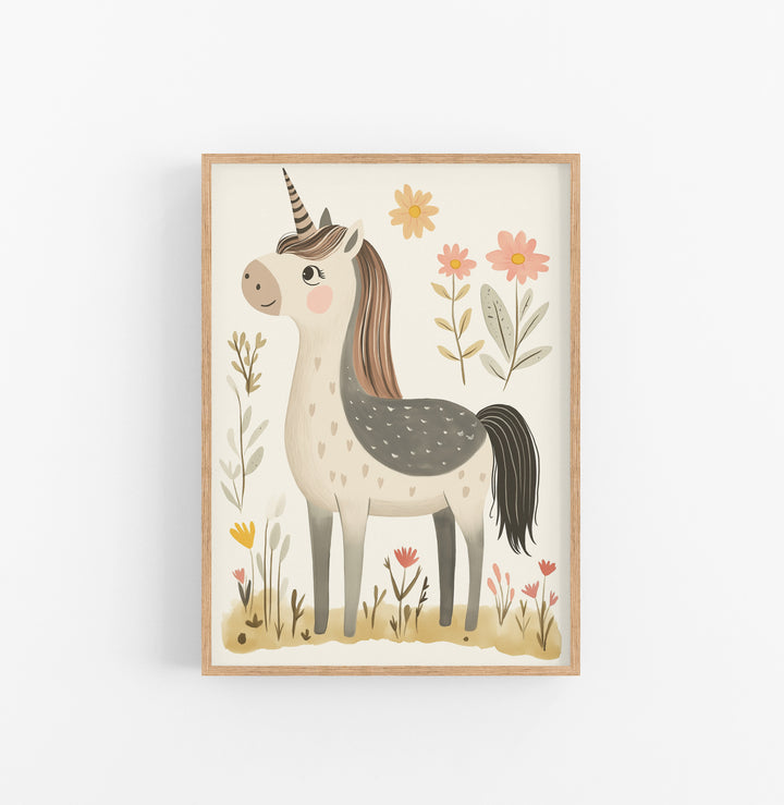 Cuadro Unicornios Floral Suave Beige Rosado