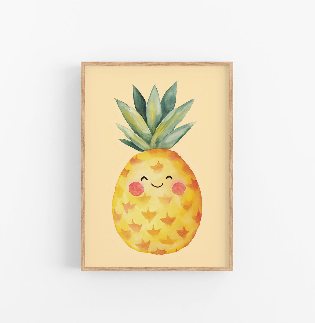 Cuadro Piña Acuarela Caricatura Amarillo Verde