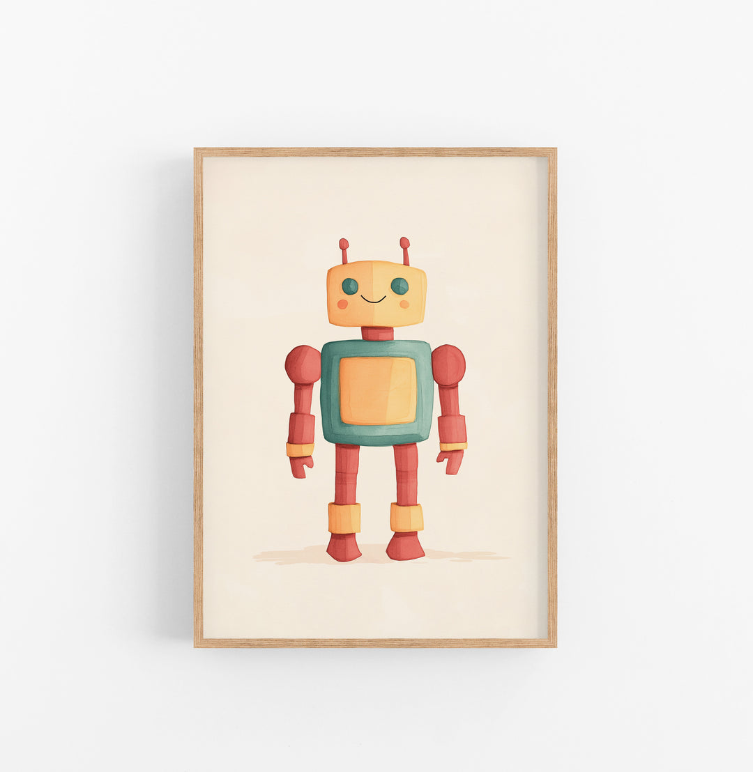 Cuadro Robot Ilustracion Agua Naranja Rojo
