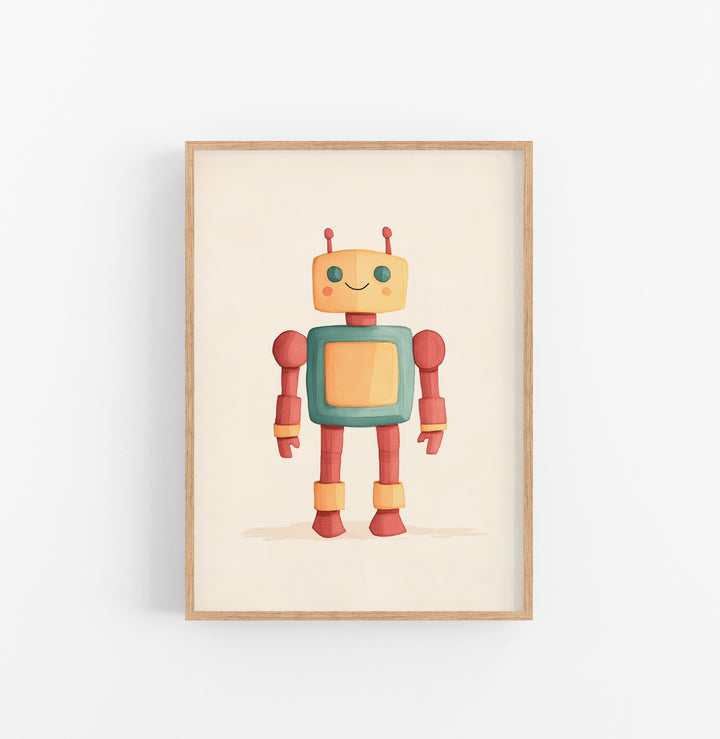 Cuadro Robot Ilustracion Agua Naranja Rojo