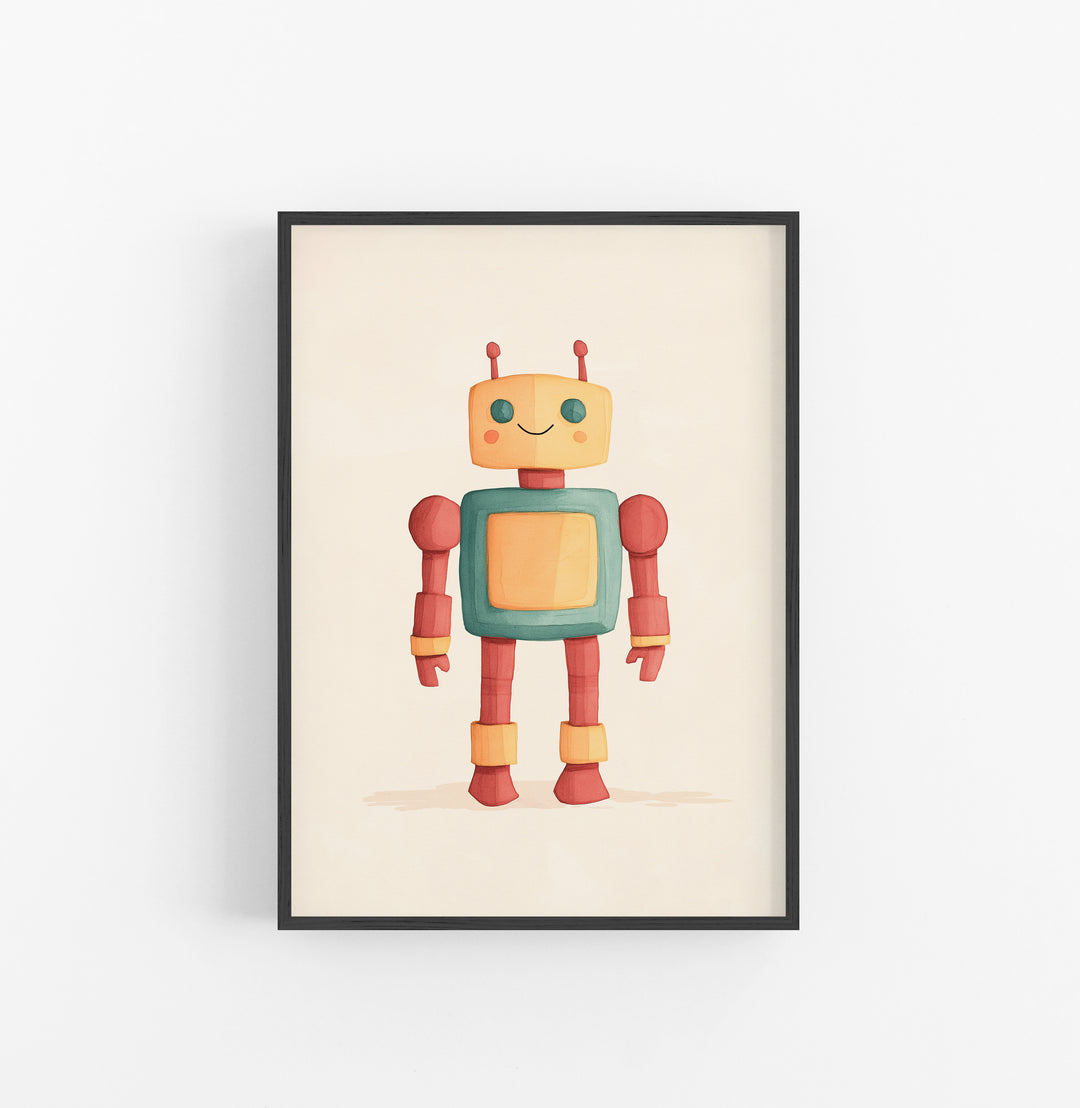 Cuadro Robot Ilustracion Agua Naranja Rojo
