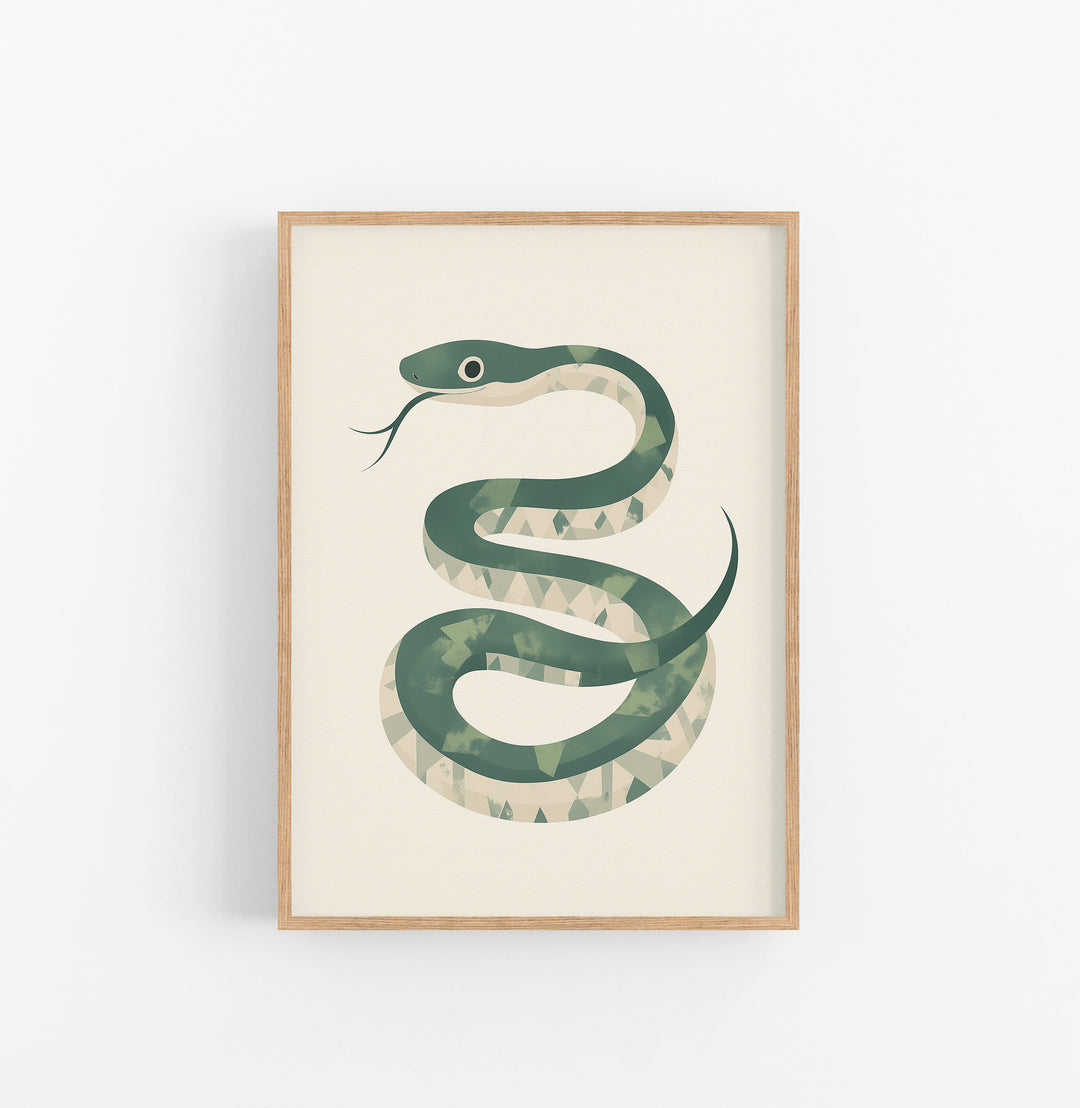 Cuadro Serpiente Geometrico Verde Beige