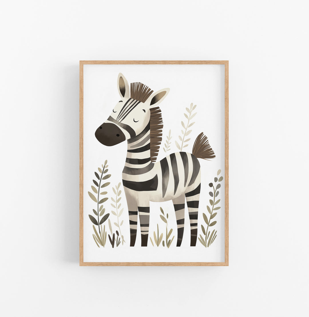 Cuadro Zebra Infantil Marron Gris Crema
