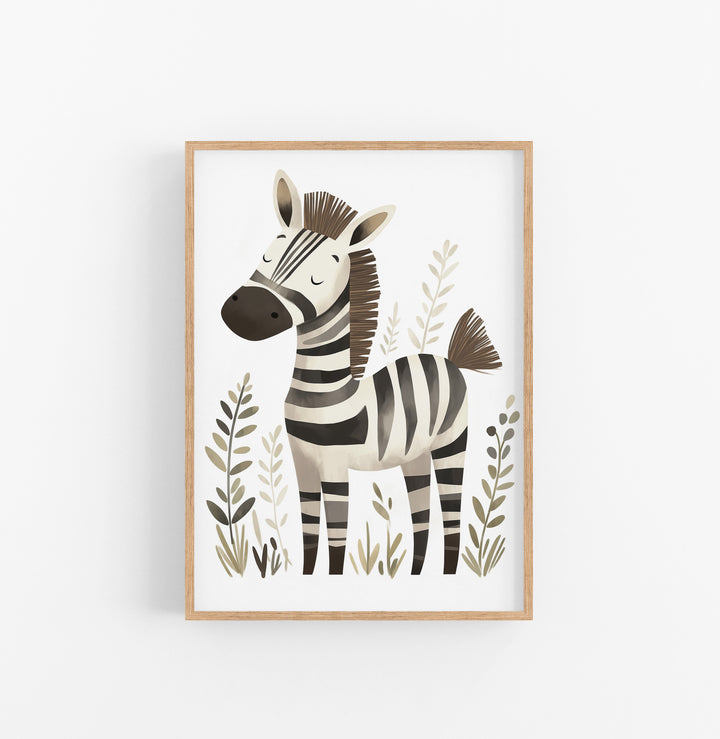 Cuadro Zebra Infantil Marron Gris Crema