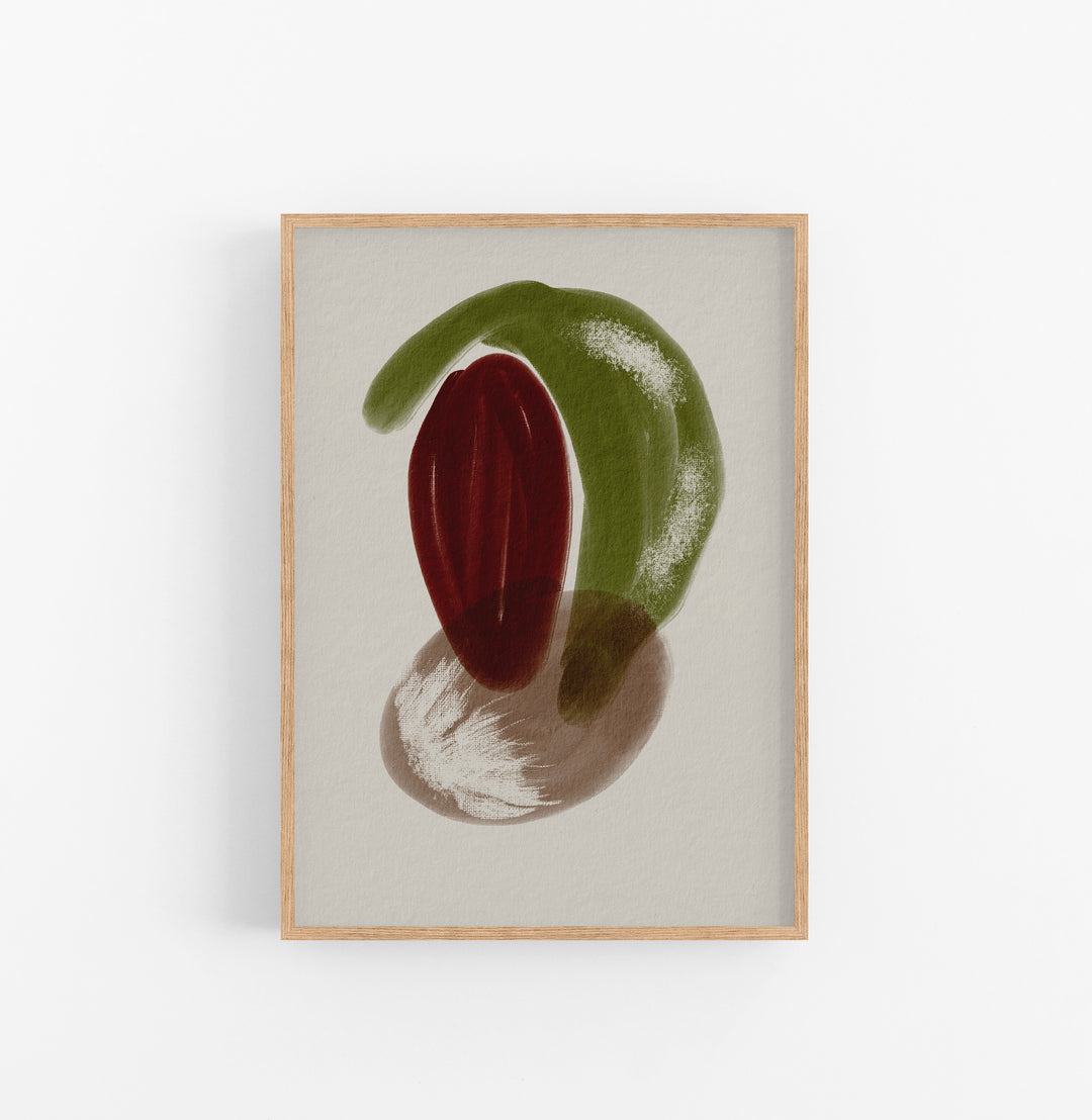 Cuadro con Marco Casual Ethnic Abstracto Formas Organicas Ocre Verde Rojo