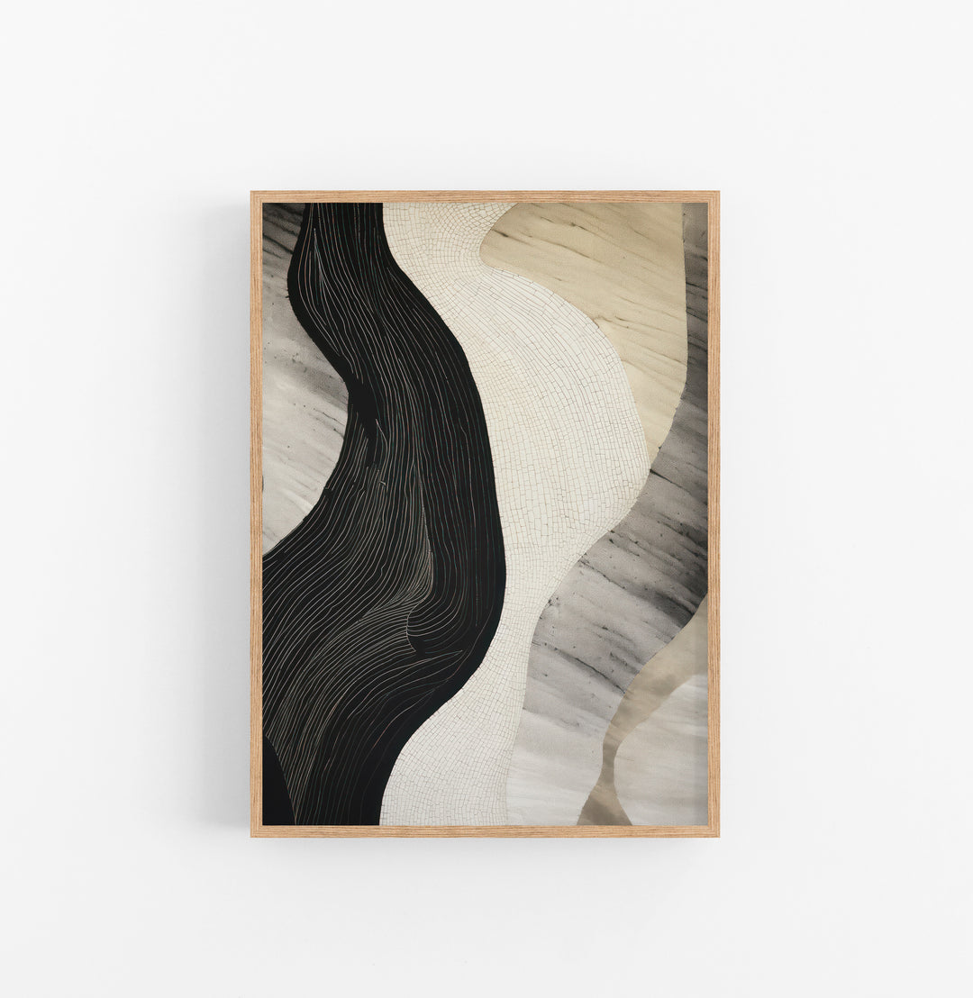 Cuadro con Marco Eclectic Abstracto Ondas Negro Blanco Beige