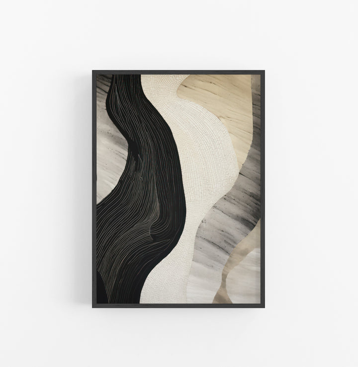 Cuadro con Marco Eclectic Abstracto Ondas Negro Blanco Beige