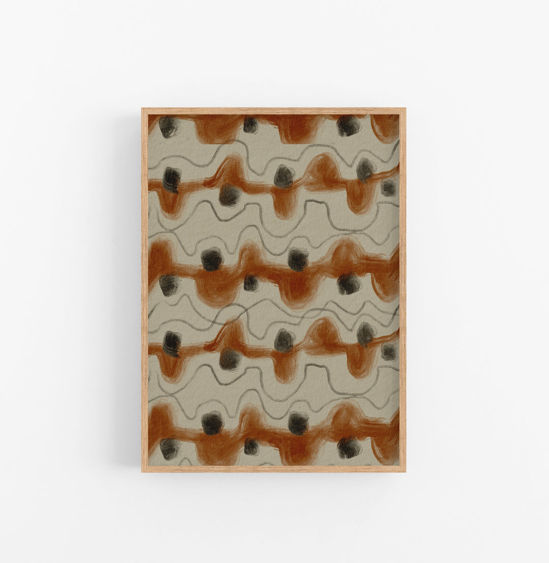 Cuadro con Marco Casual Ethnic Abstracto Ondulado Ocre Gris