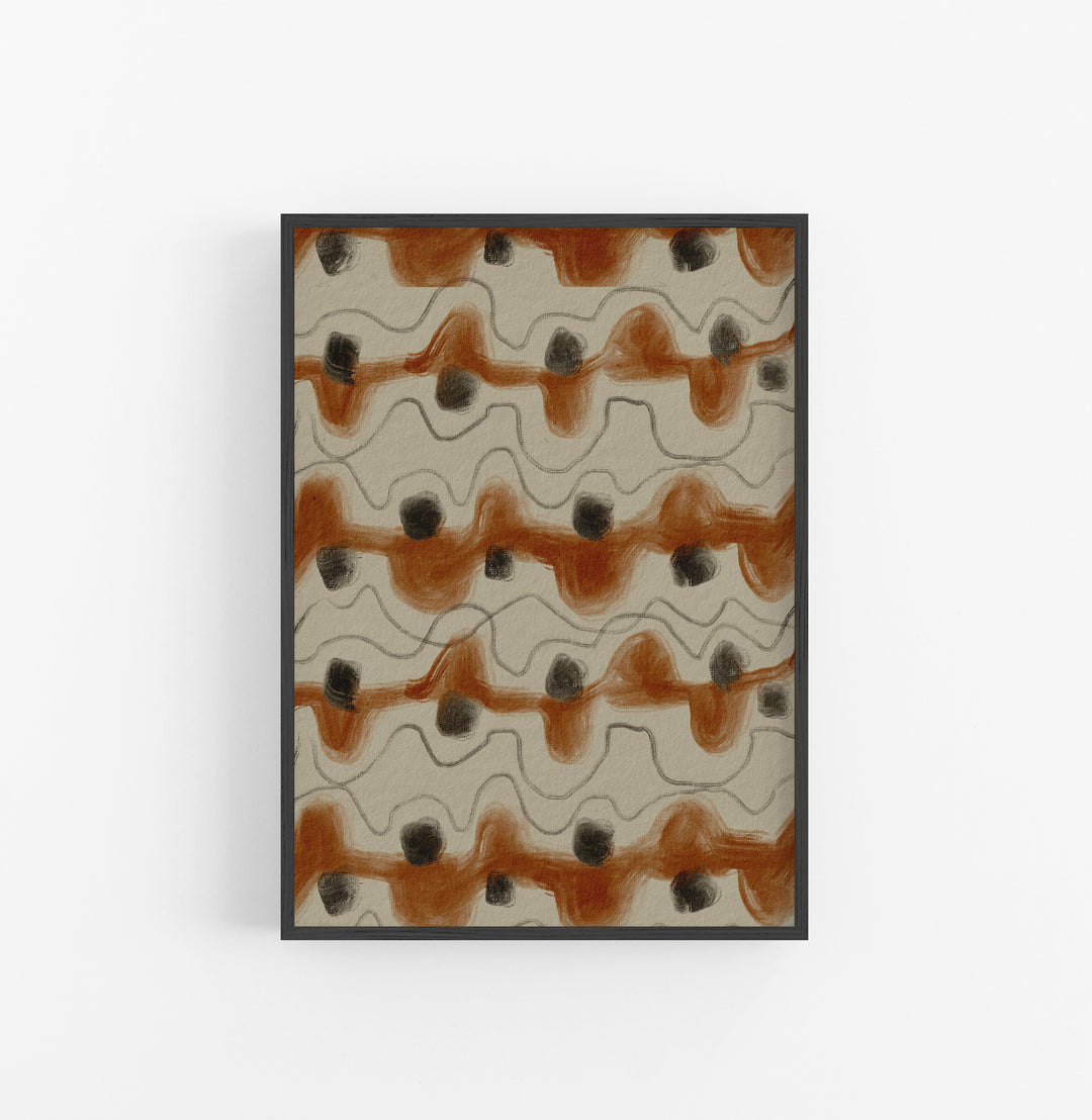 Cuadro con Marco Casual Ethnic Abstracto Ondulado Ocre Gris
